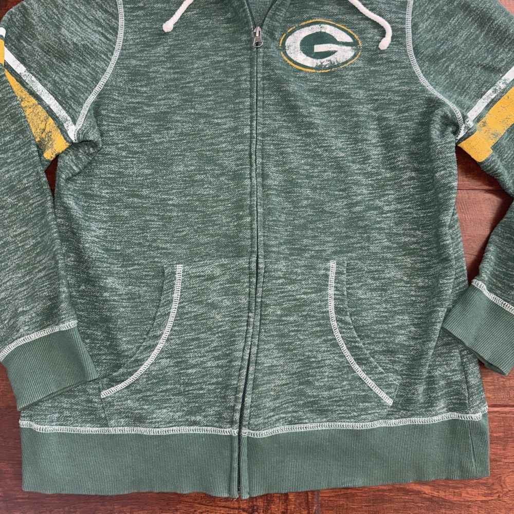 MAJESTIC Green Bay Packers Full Zip Hoodie Heather Green Logo Size XL - Picture 3 of 7